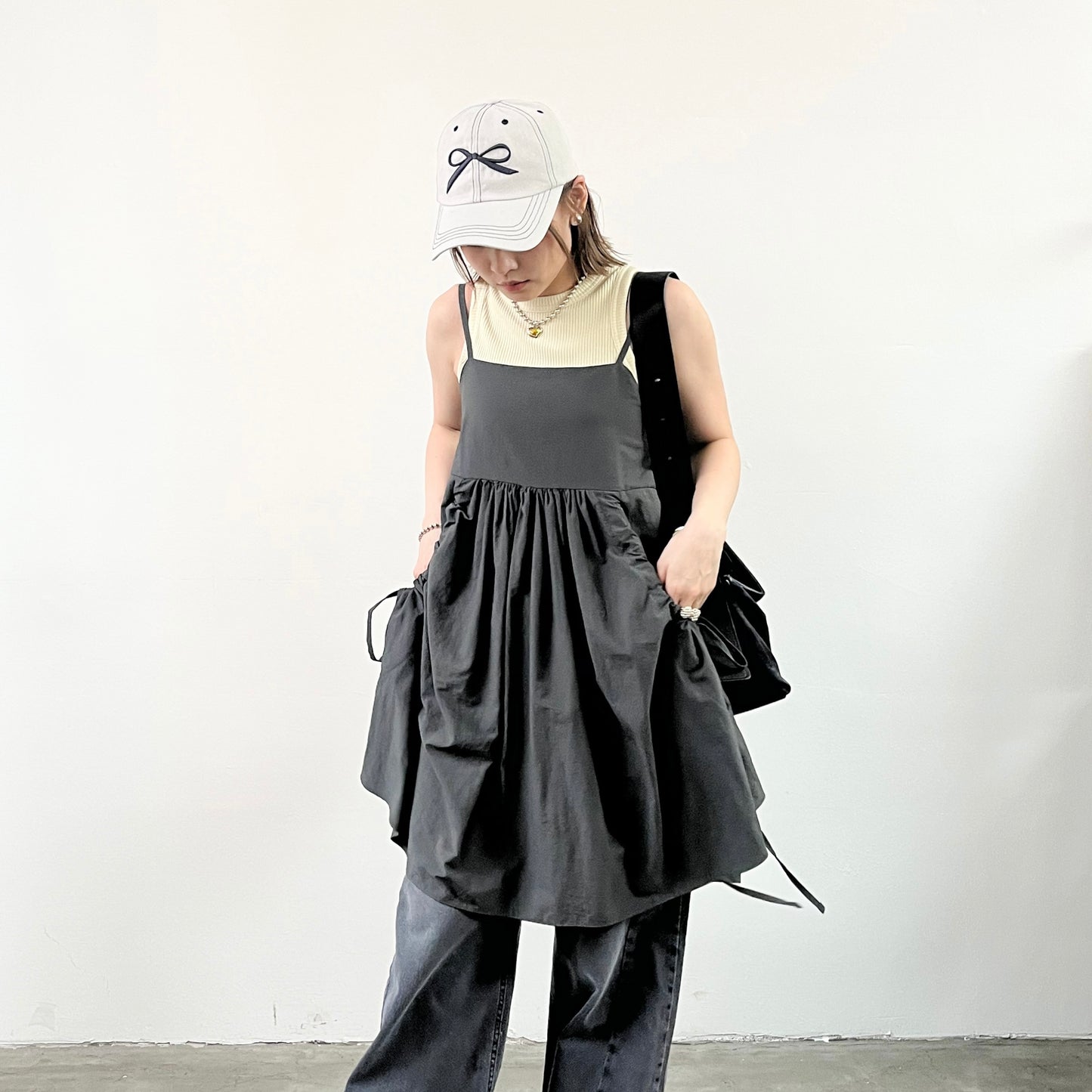 TP297- Drawstring Pocket Vest Top | White | Grey | Black