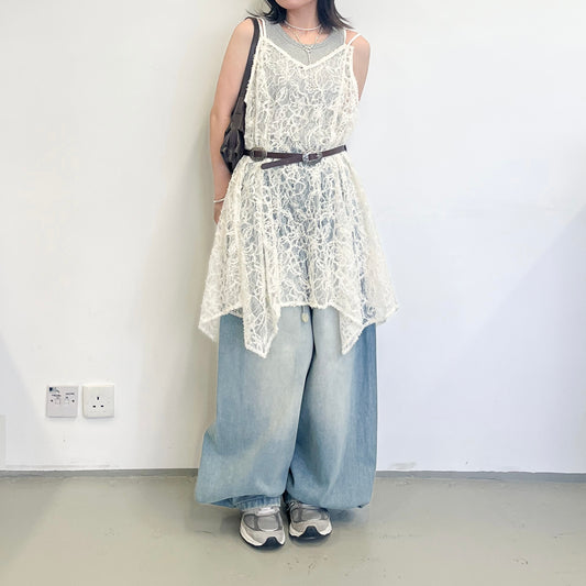 OP72- Tunic Tulle Lace Dress | Ivory | Black