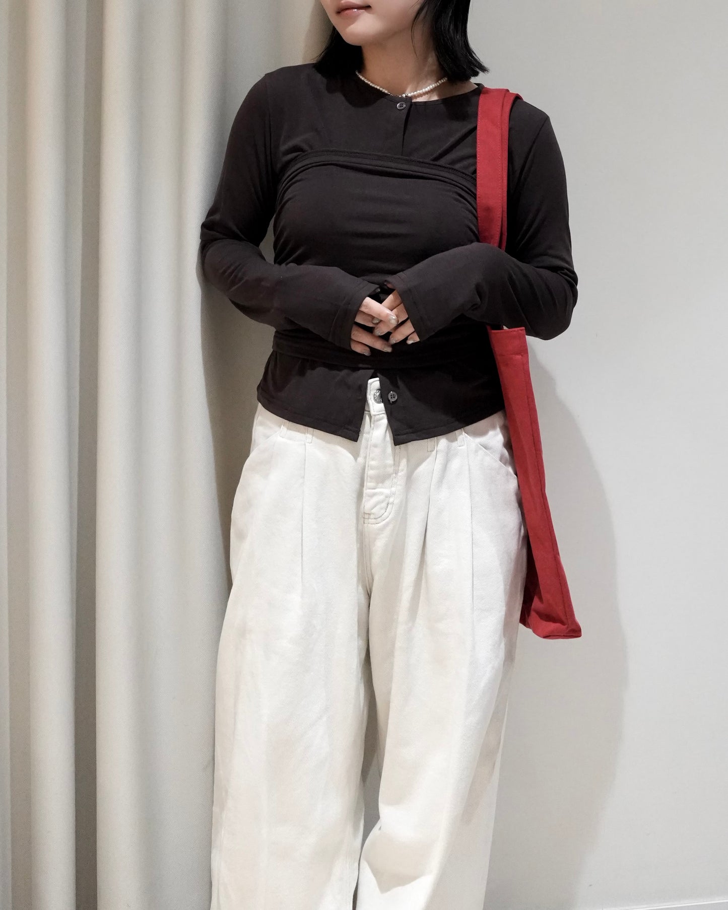 TP698- Tube Top Button Set Top | Ivory | Brown | Grey （ 內有薄抓毛 ，超級巨軟熟 )