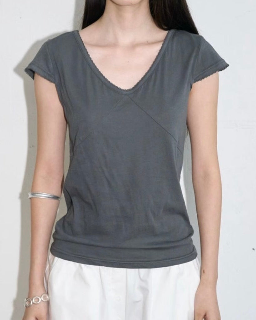 TP811- Princess V Neck Top | White | Charcoal
