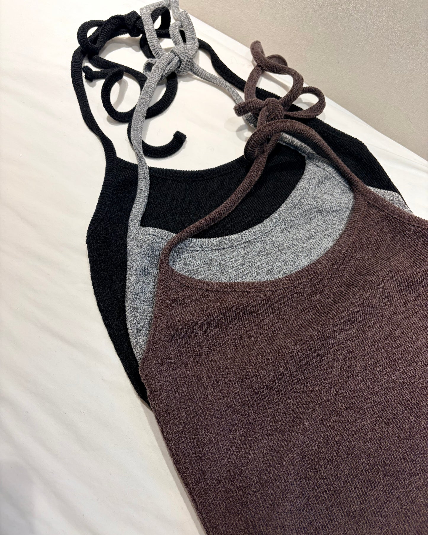 TP700- 直紋後綁吊帶背心 | Grey | Brown | Black