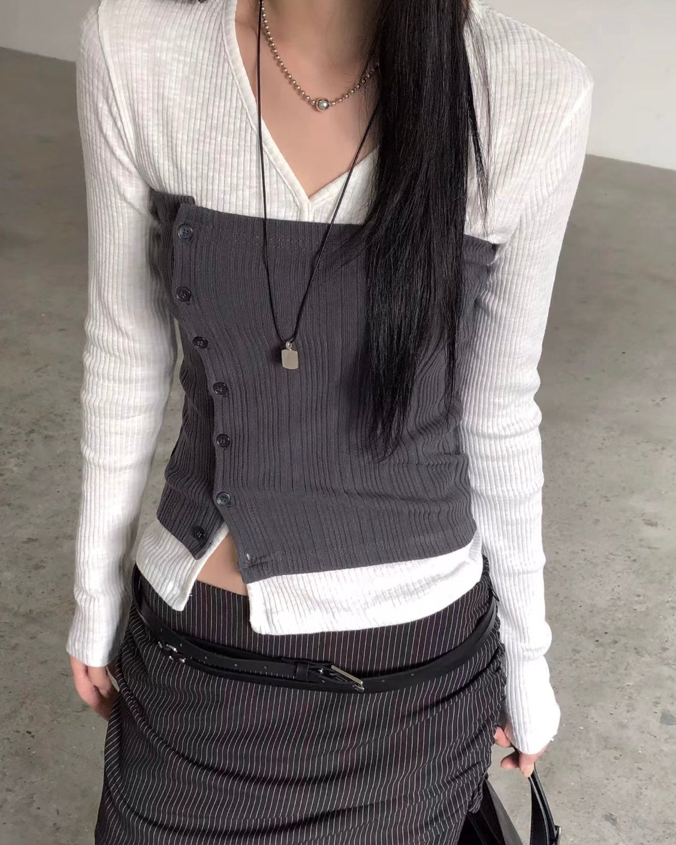 TP749 - Button Tube Top | Light Grey | Grey | Black