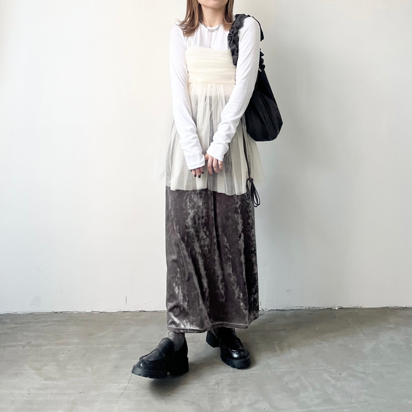 SK57- Velour Straight line Skirt | Grey | Brown | Black