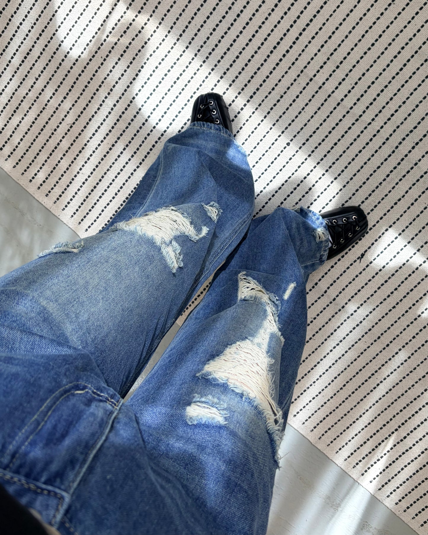 PT102- 破爛Lace Full Length Jeans