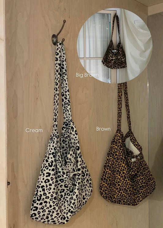 BG37- Leopard Print Bag | Brown | Big Brown | Cream