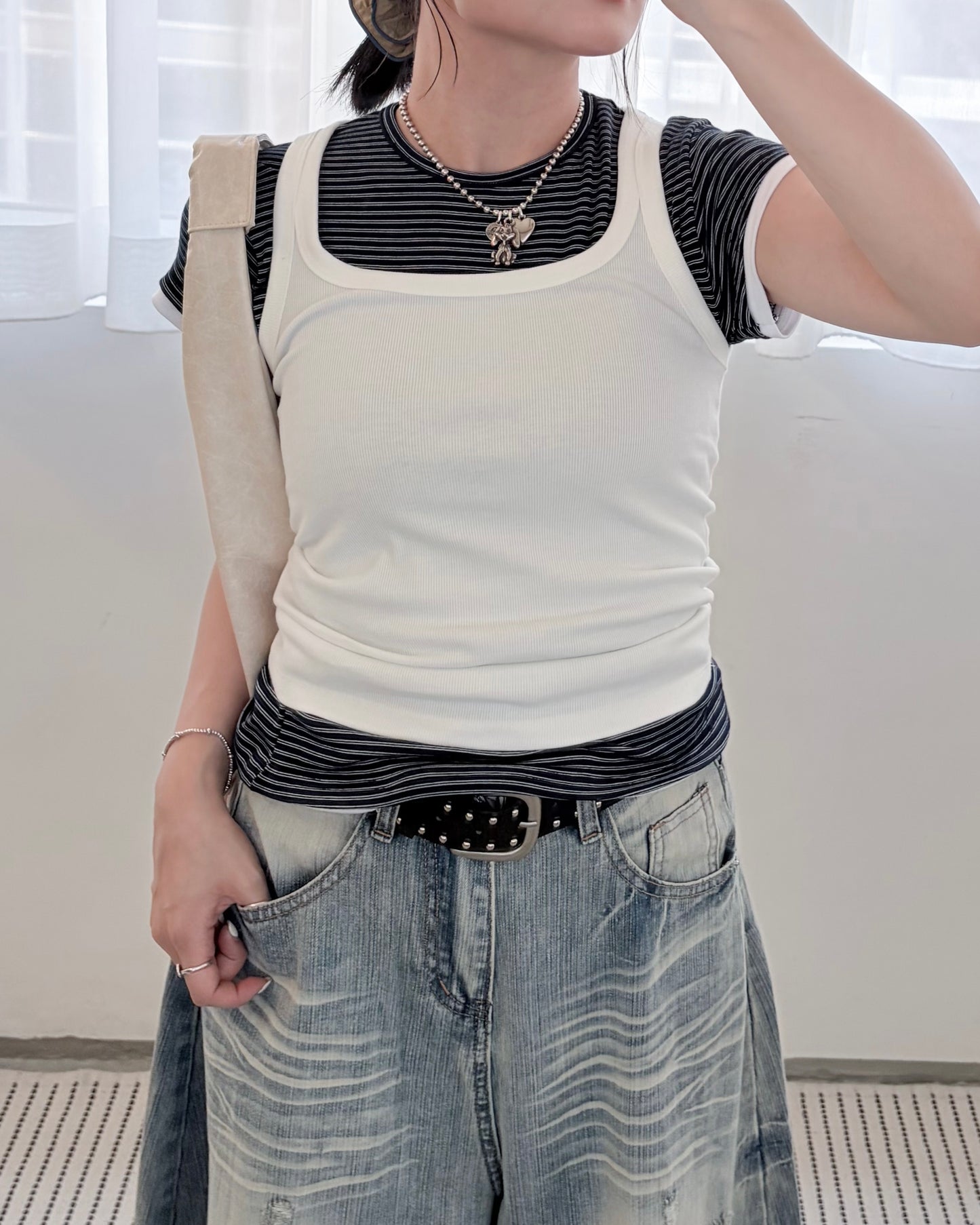 TP826- Square Neck Vest | White | Charcoal | Red