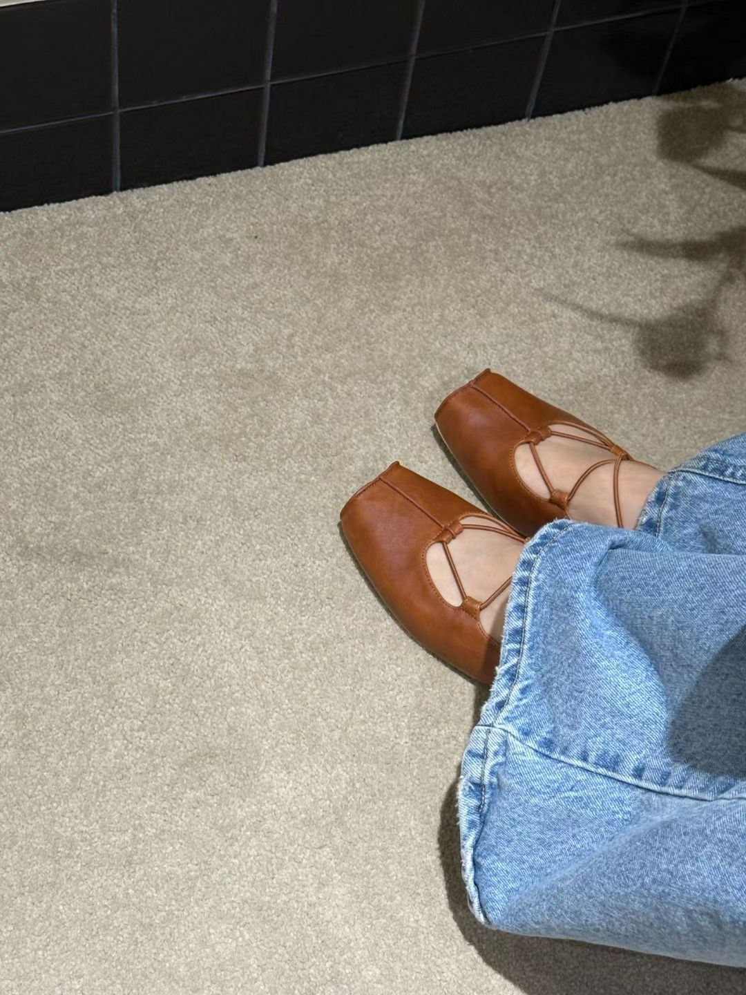 SH11- Square Ballet Flats | Brown | Black