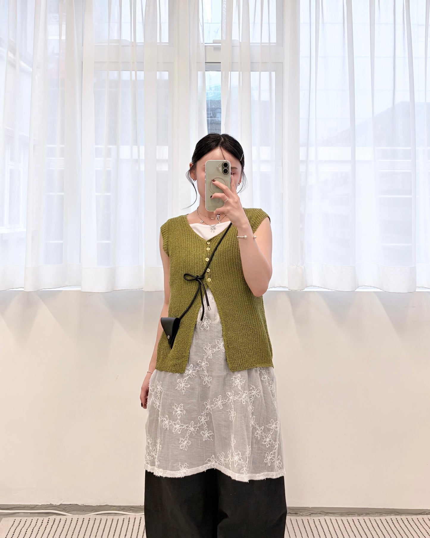 TP784- Button Mesh Vest | White | Blue | Green | Black