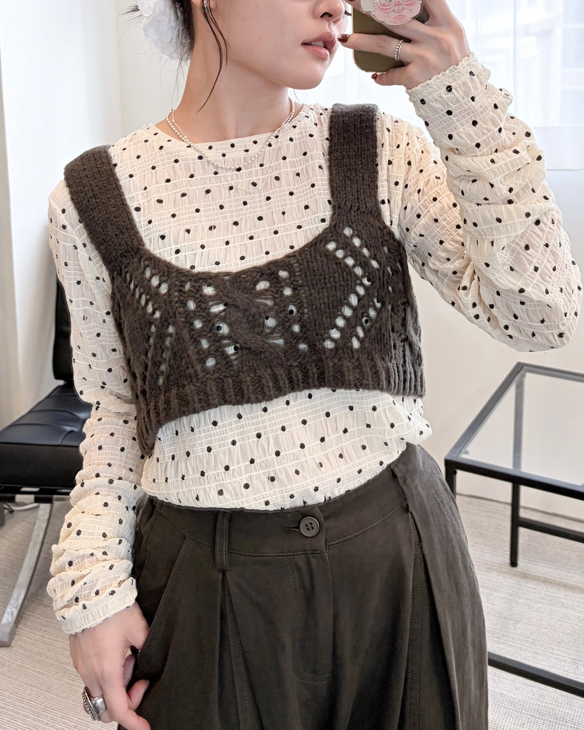 TP844- 2Way Openwork Bustier | Ivory | Brown