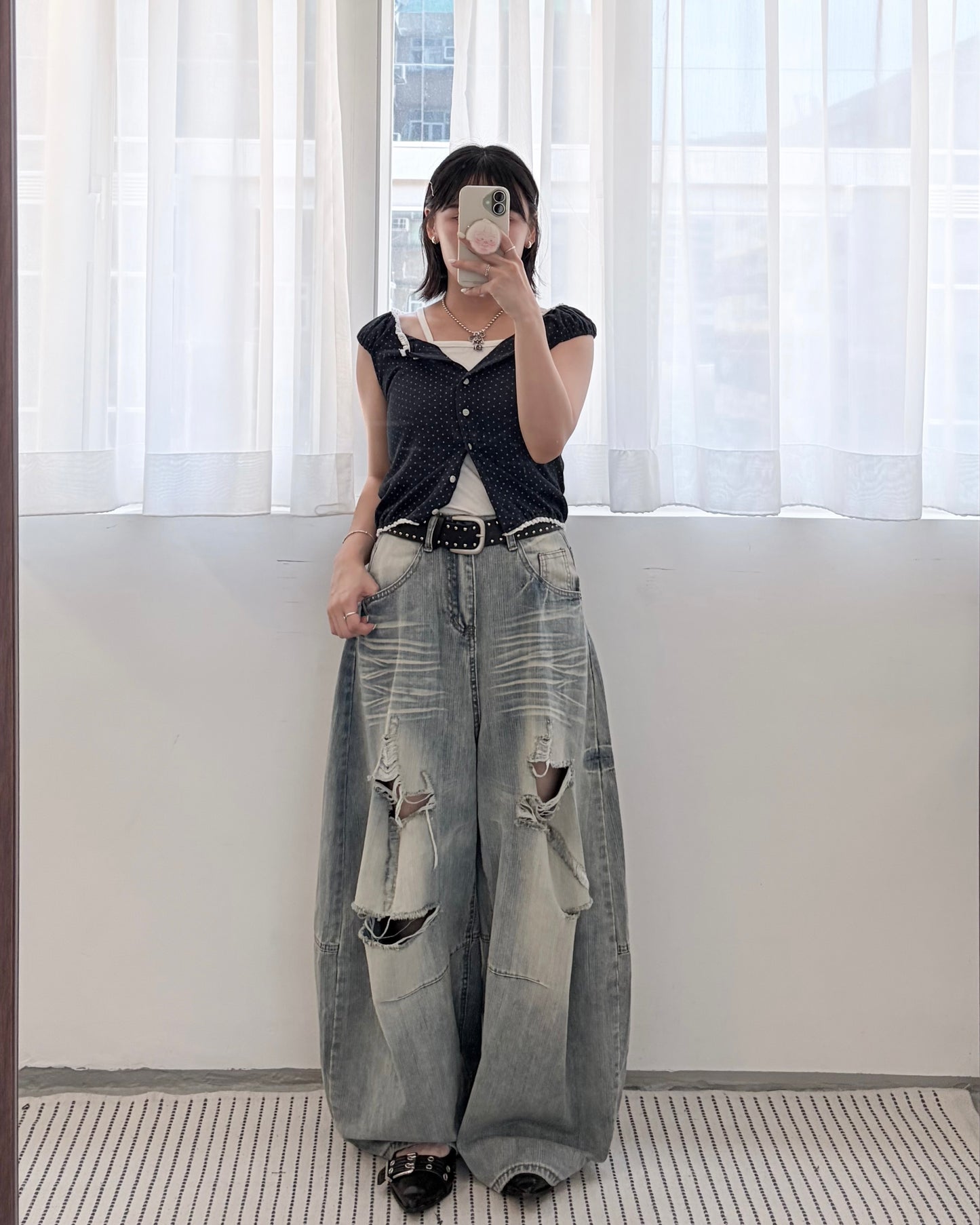 TP822- Small Dot Cute Vest Top | White | Navy