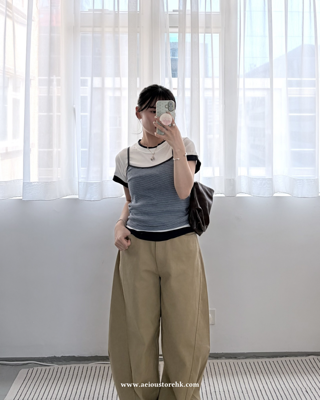 TP771- 假3件橫間Tee | White | Grey