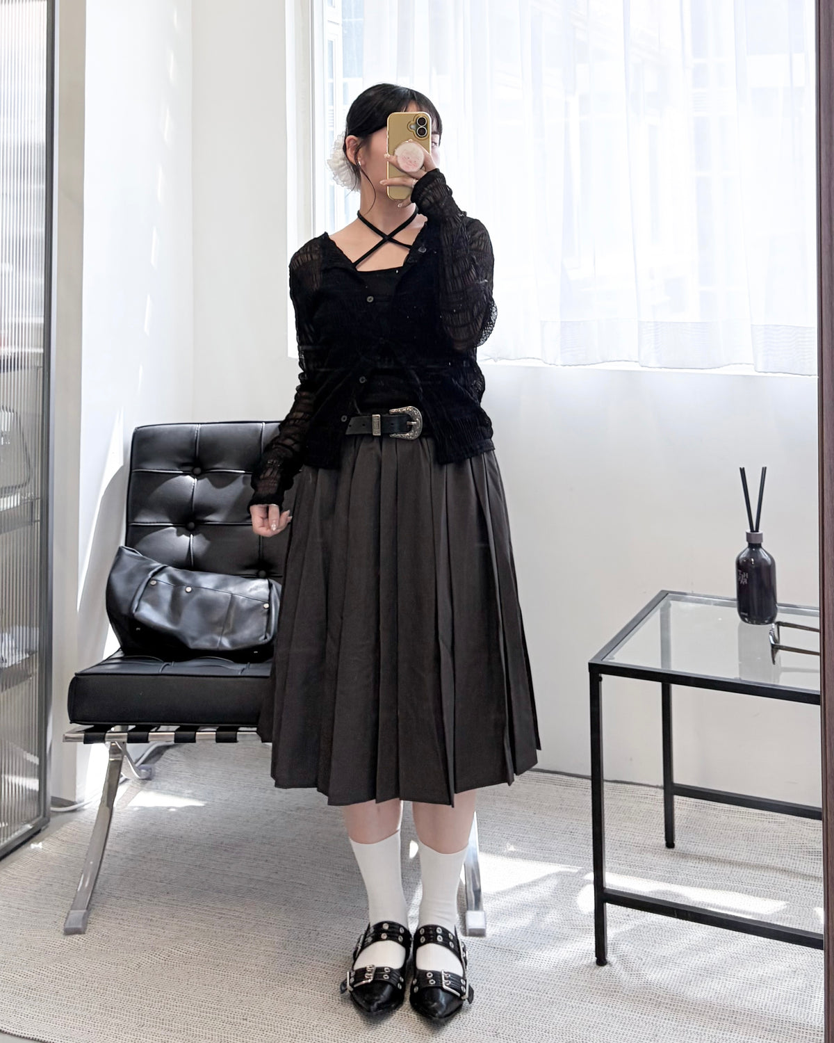 TP842- 透膚皺皺Top | White | Brown | Black