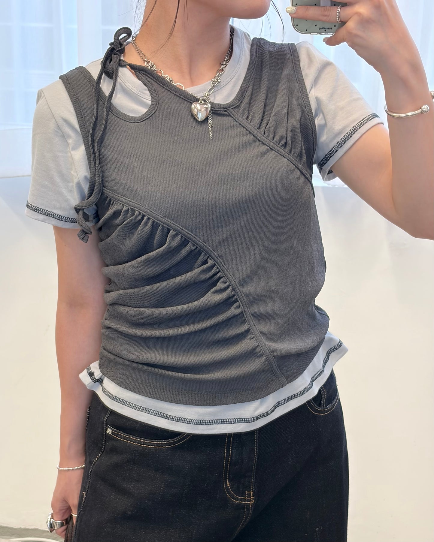 TP804- Ruched Sleeveless Top | White | Brown | Lime | Charcoal