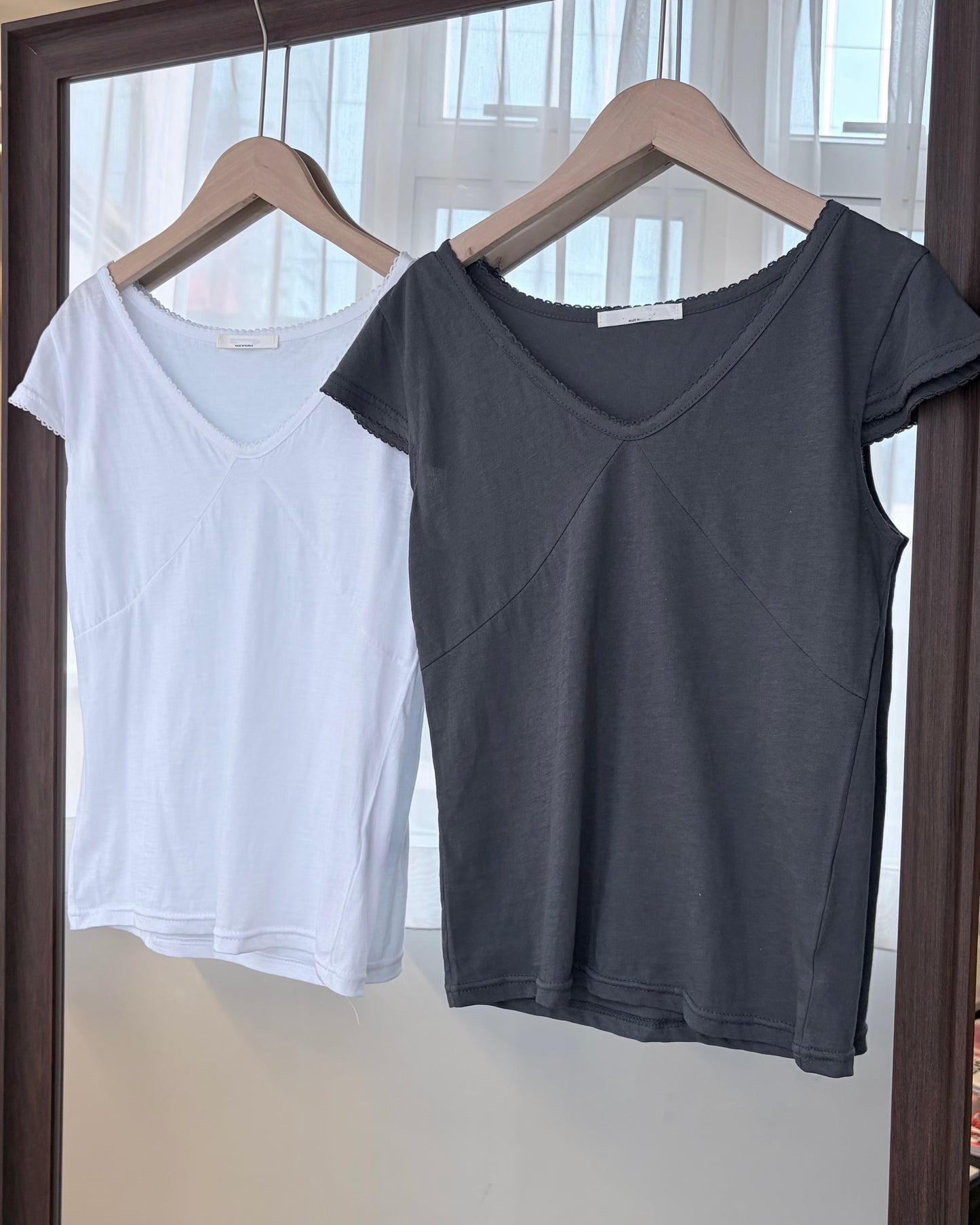 TP811- Princess V Neck Top | White | Charcoal