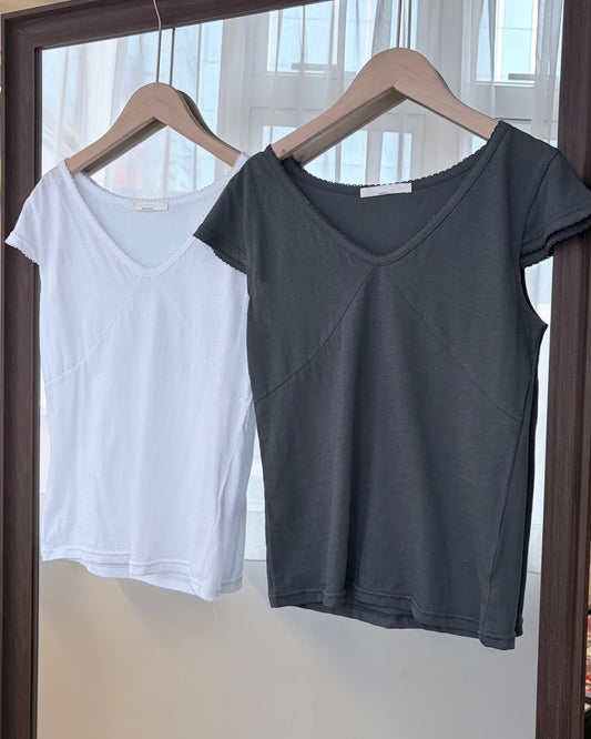 TP811- Princess V Neck Top | White | Charcoal