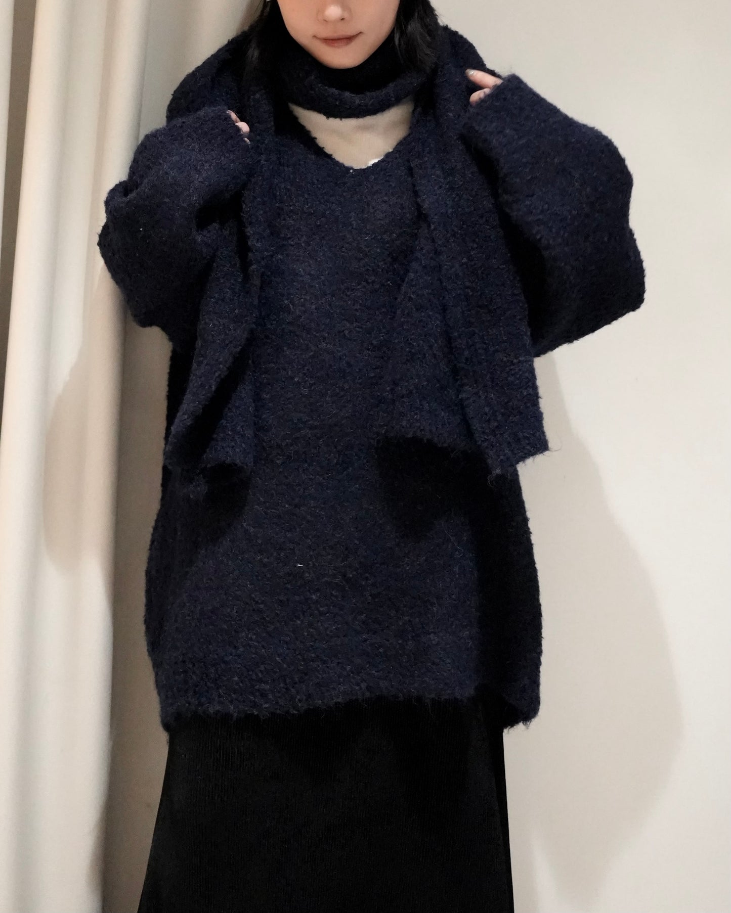 TP701- Knit With Scarf Set | White | Navy | Grey