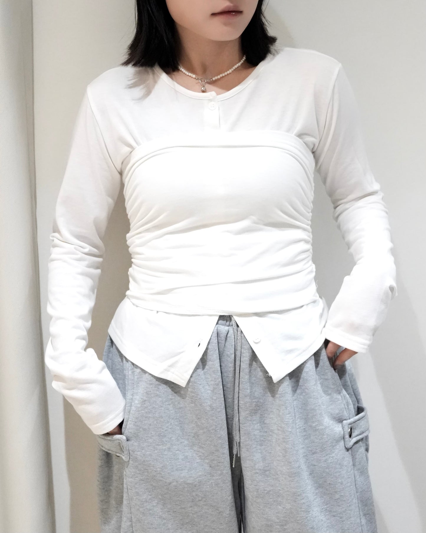 TP698- Tube Top Button Set Top | Ivory | Brown | Grey （ 內有薄抓毛 ，超級巨軟熟 )