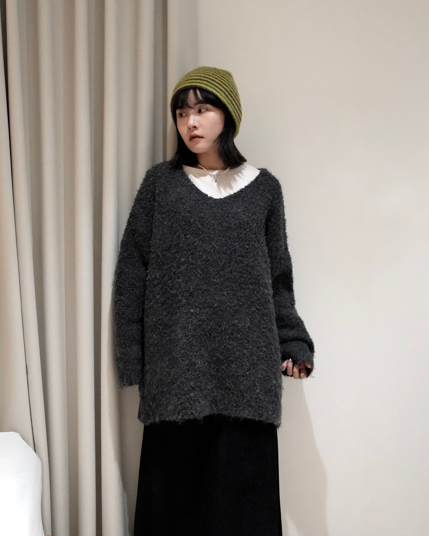 TP701- Knit With Scarf Set | White | Navy | Grey