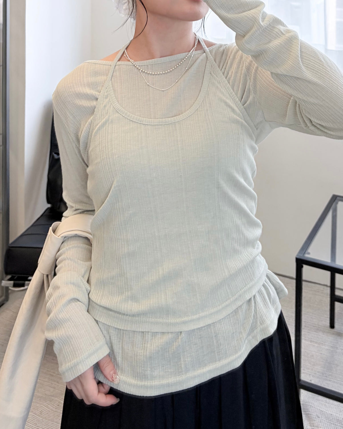 TP839- U Neck Set Top | White | Purple | Light Green