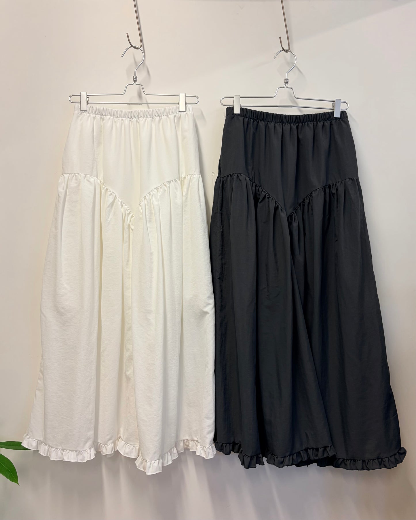 SK141- Ruffle Long Skirt | White | Charcoal