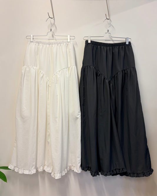 SK141- Ruffle Long Skirt | White | Charcoal