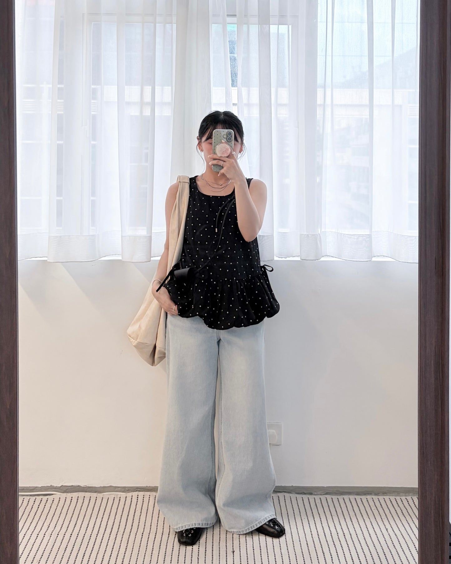 TP796- Dot Pullover Balloon Vest | Ivory | Black