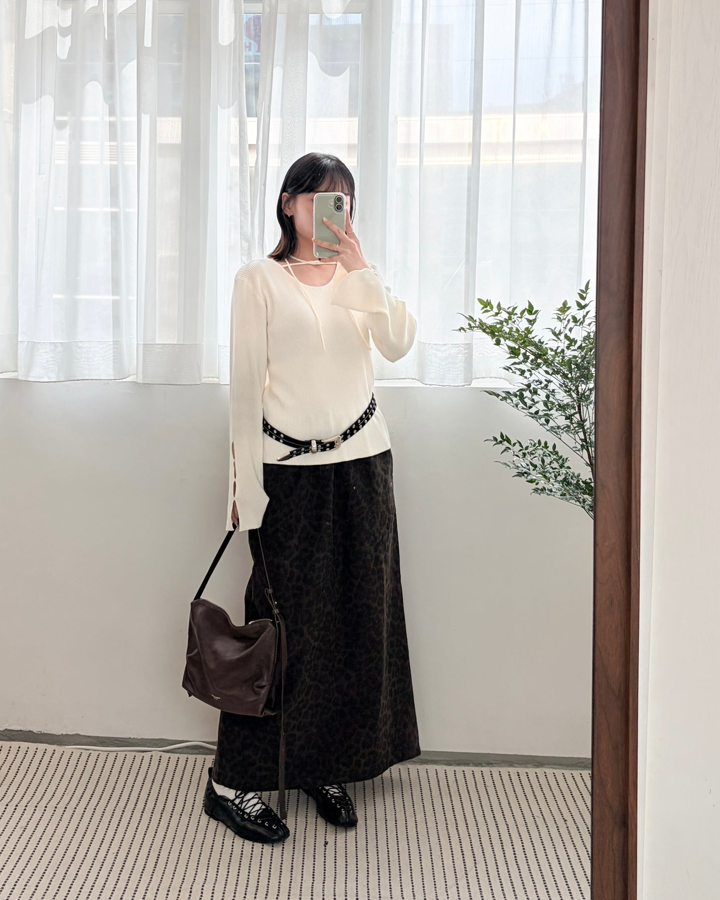 SK132- 薄燈芯絨Leopard Skirt