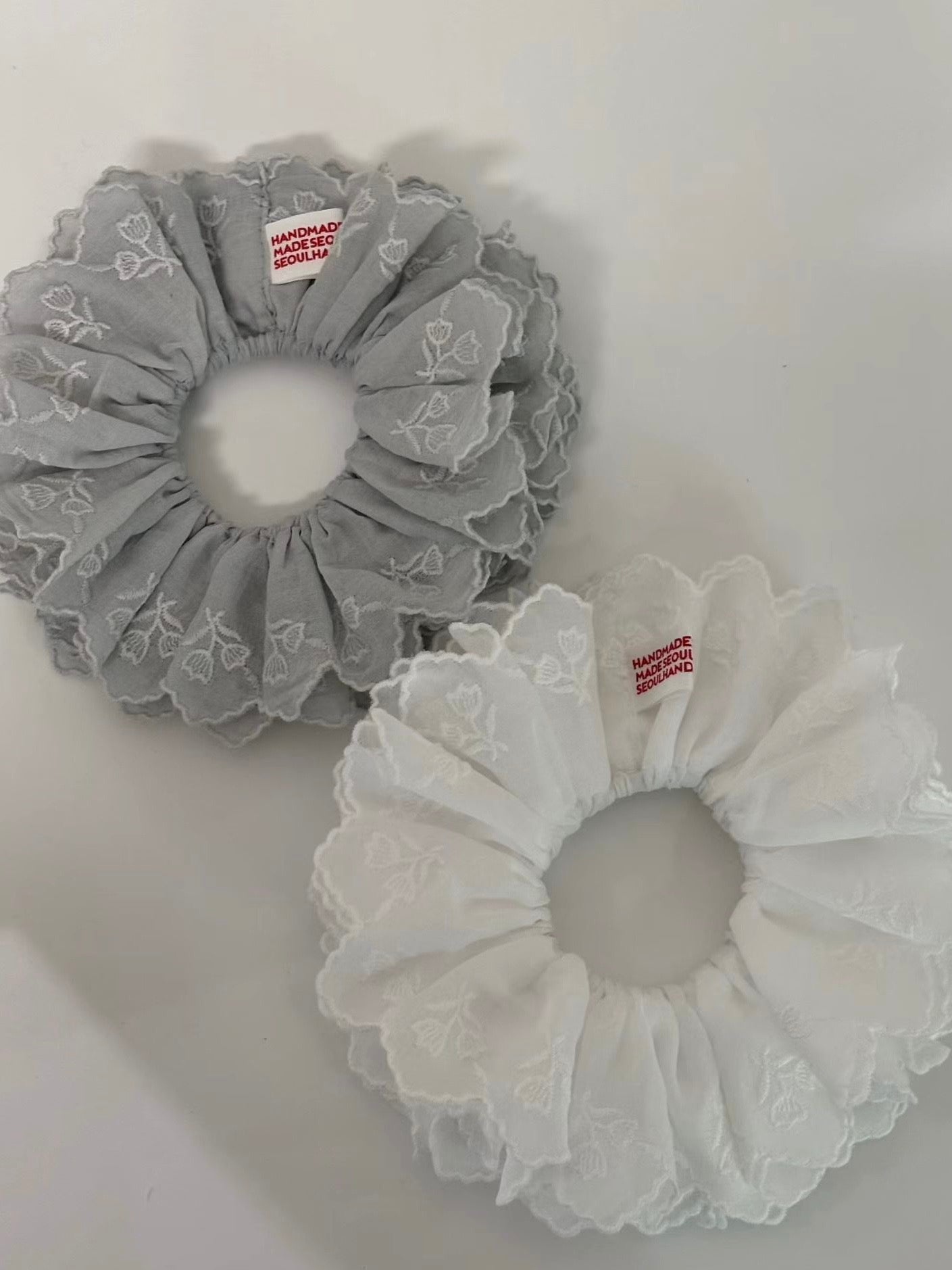 AC205- 4 Layer Flower Hair Scrunchie | White | Grey | Blue
