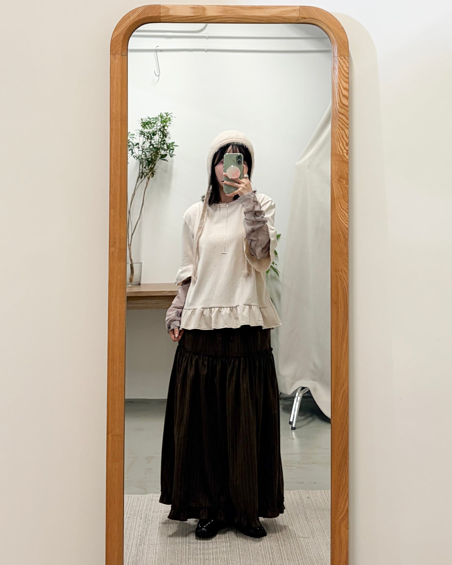 TP729- 2 in 1 Ruffle Sleeve Top | Beige | Grey