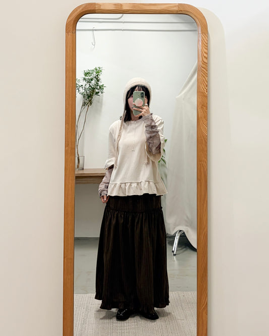 TP729- 2 in 1 Ruffle Sleeve Top | Beige | Grey