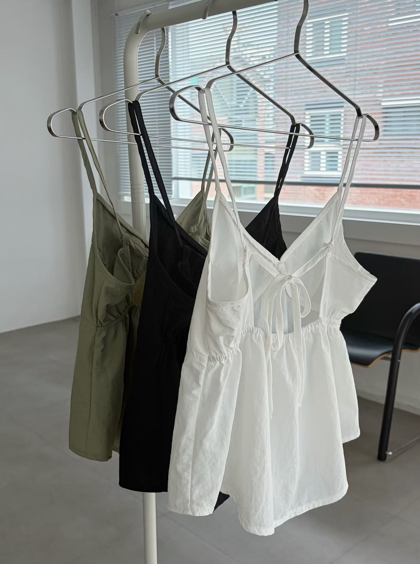 TP832- Back Ribbon V Neck Vest | White | Light Green | Black