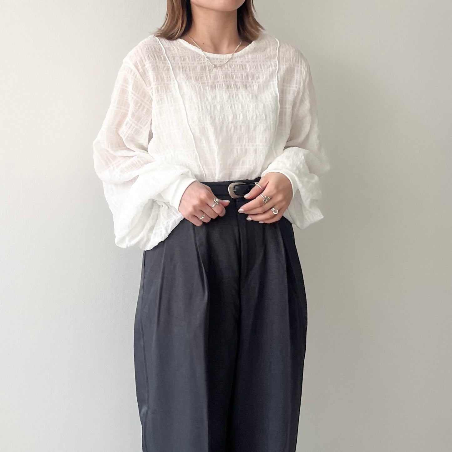 TP373- Bottom Shirt Blouse | White | Ecru