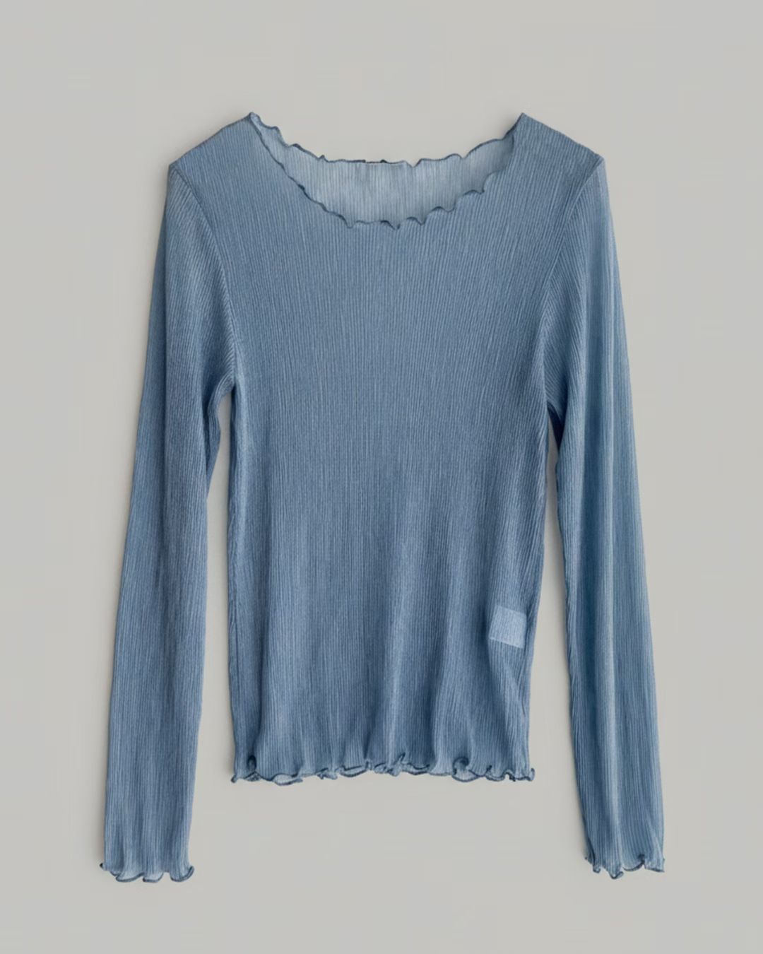 TP735- 樹紋 See-through Ruffle Top | White | Light grey | Grey | Blue | Black ( 超大彈性 )