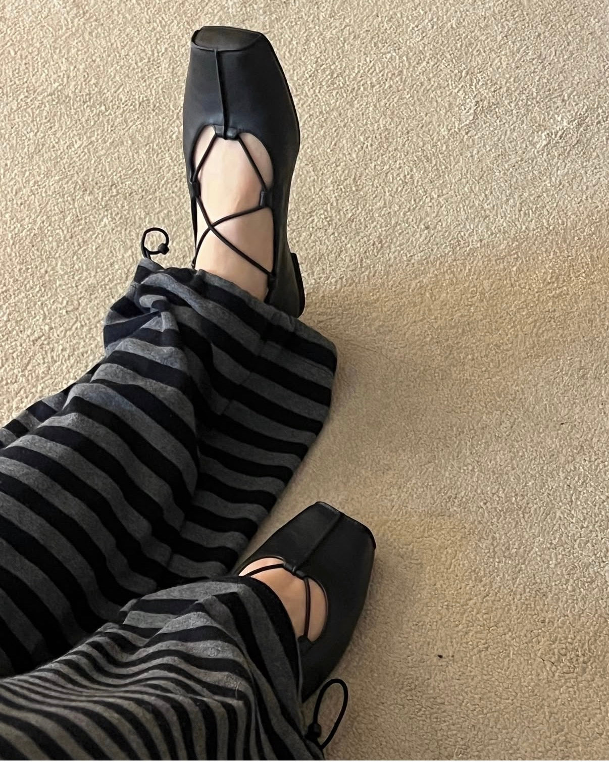 SH11- Square Ballet Flats | Brown | Black