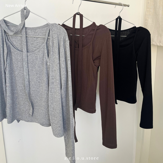 TP668- Vest and Cardigan 3 pcs Set | Grey | Brown | Black