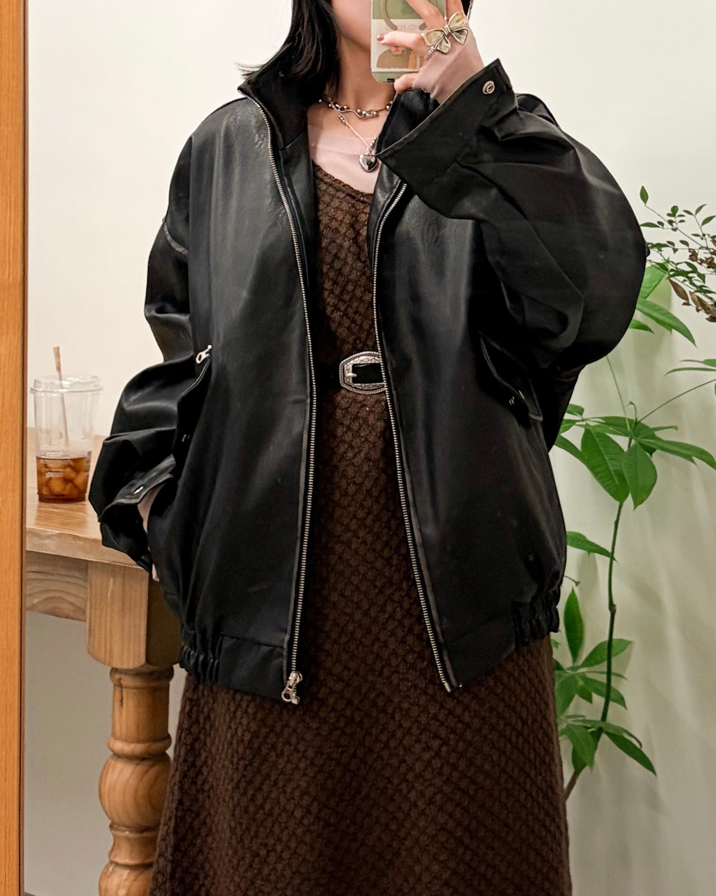 JK50- Vintage Leather Jacket | Black ( 做舊邊位 )