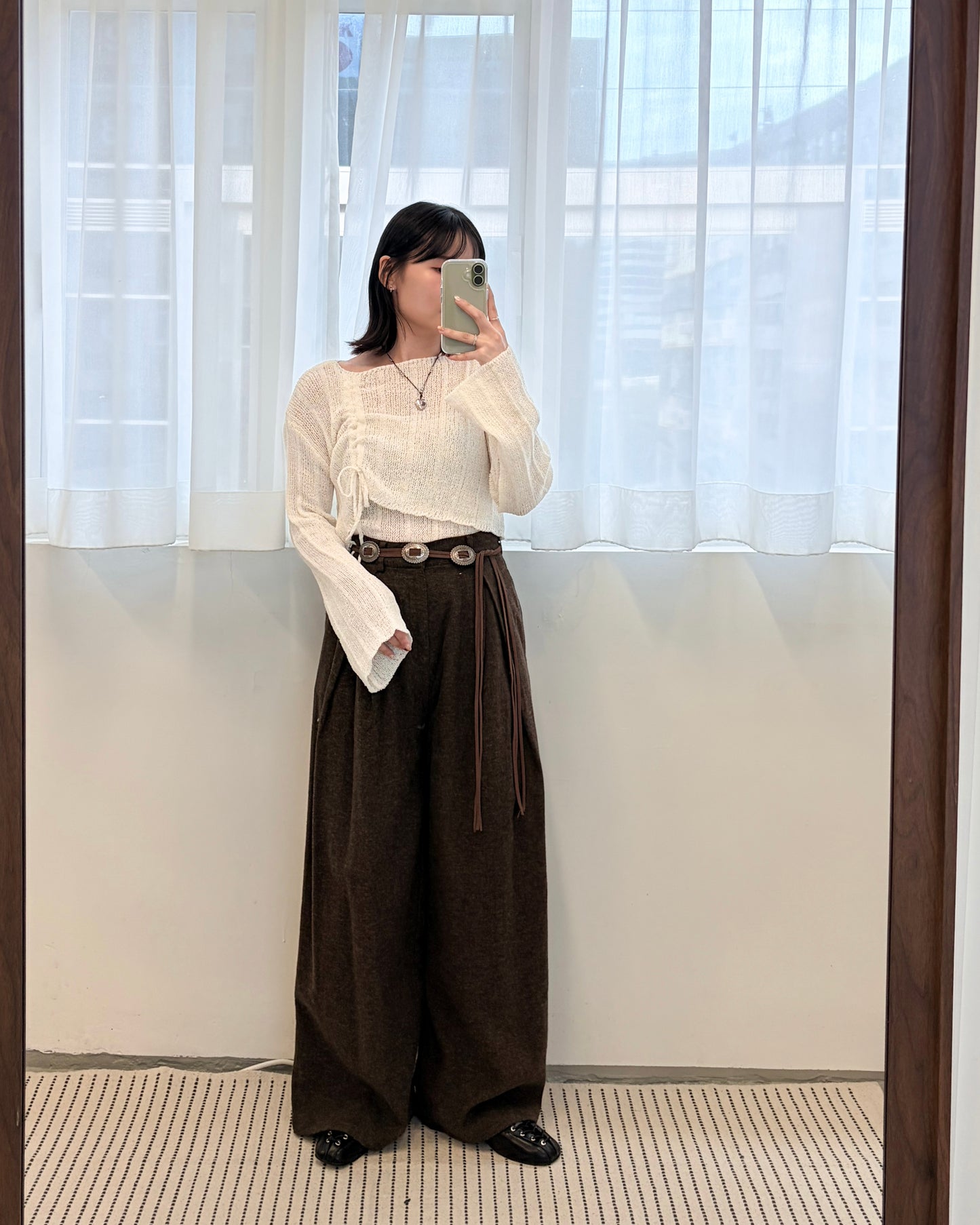 TP681- Cropped Shirring Set Top | Ivory | Brown | Black