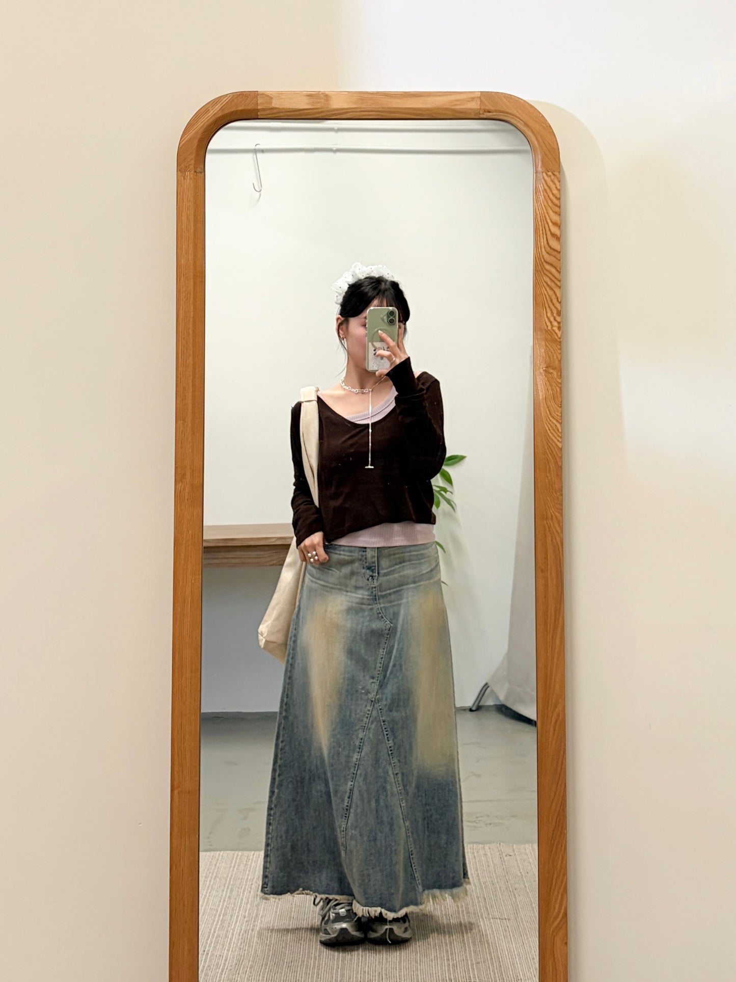 TP724- 軟熟斜肩短身長袖top | Grey | Brown | Green | Black