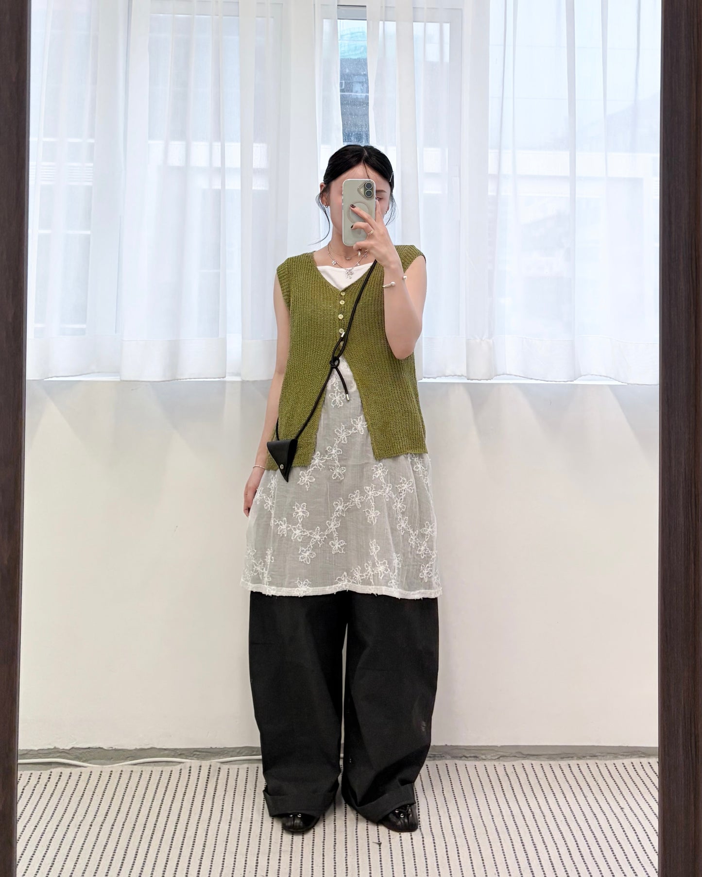 TP784- Button Mesh Vest | White | Blue | Green | Black