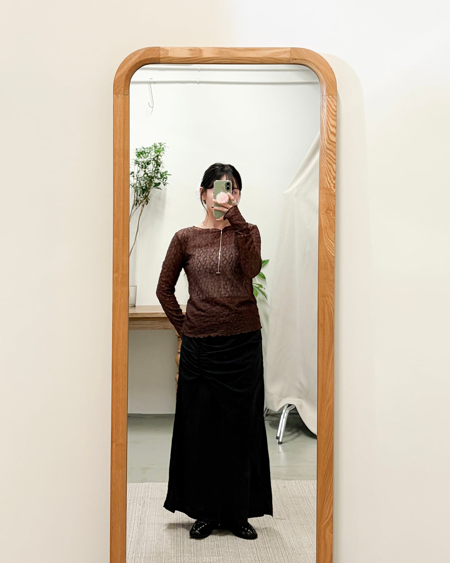 SK143- layer斜Cut打褶長裙 | Grey | Black