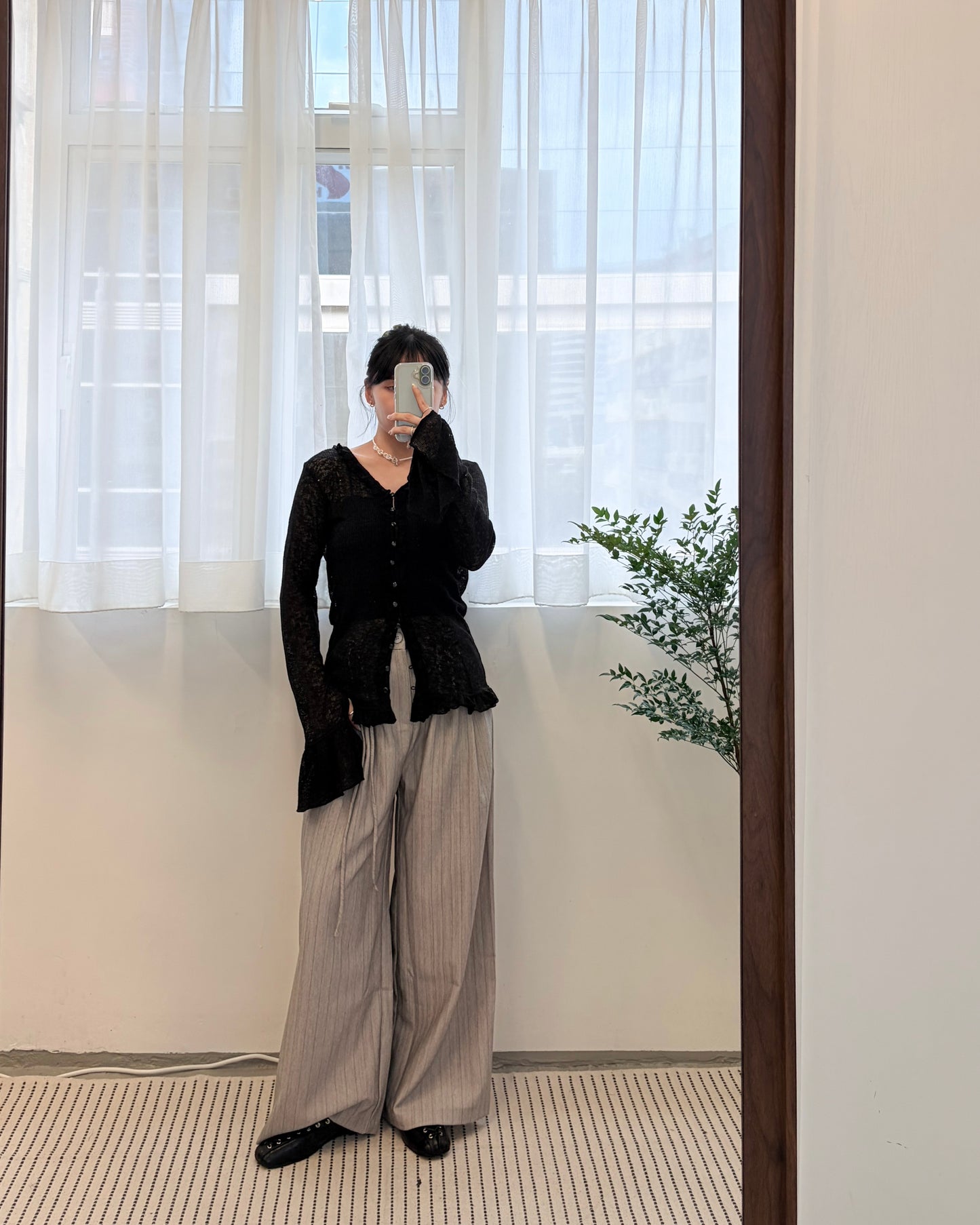 PT100- Stripe Classic Pant | Beige | Grey ( S / M ) 附有一條腰帶