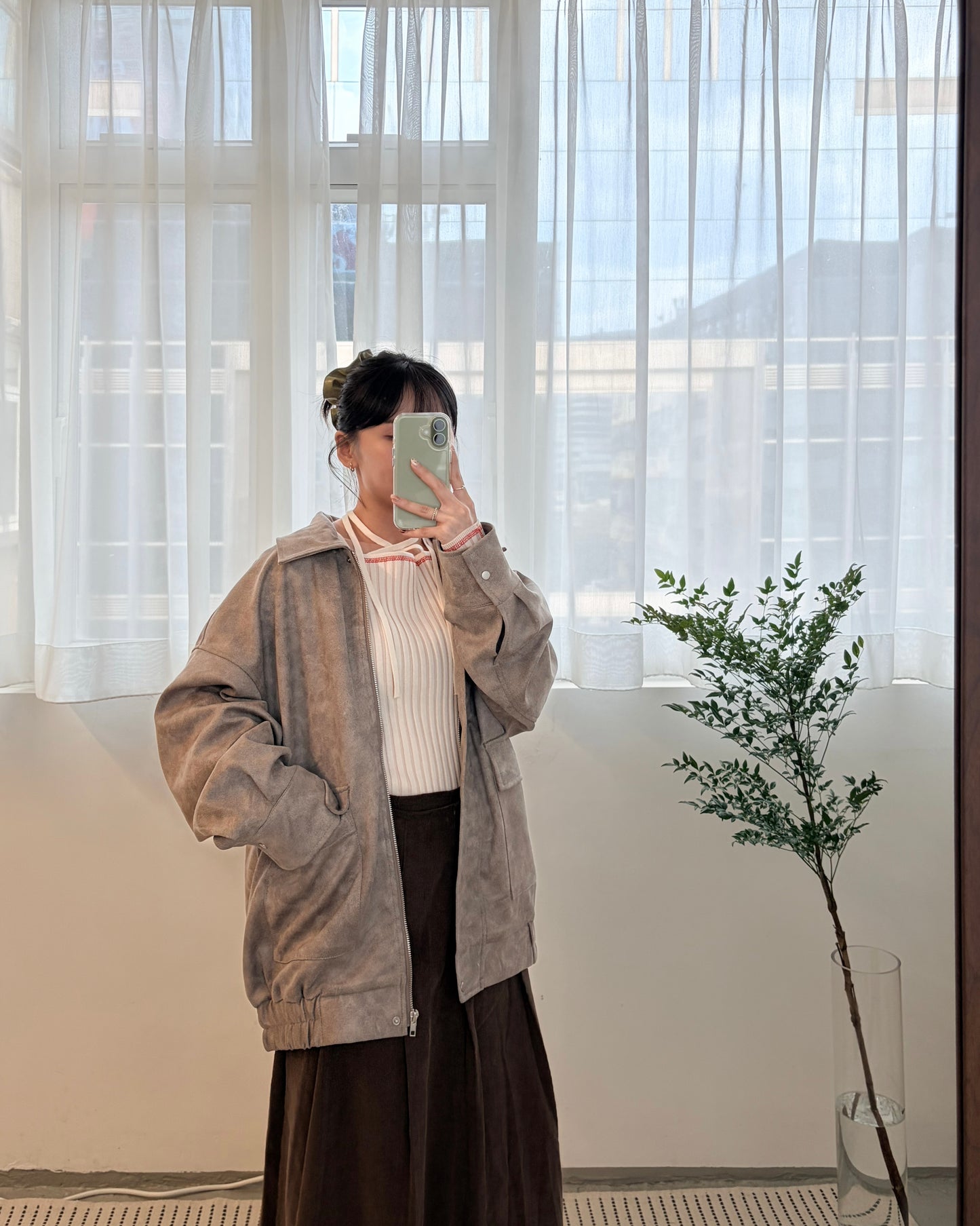 JK42- Unwash Collar Blouse Jacket | Milk Tea | Grey | Brown