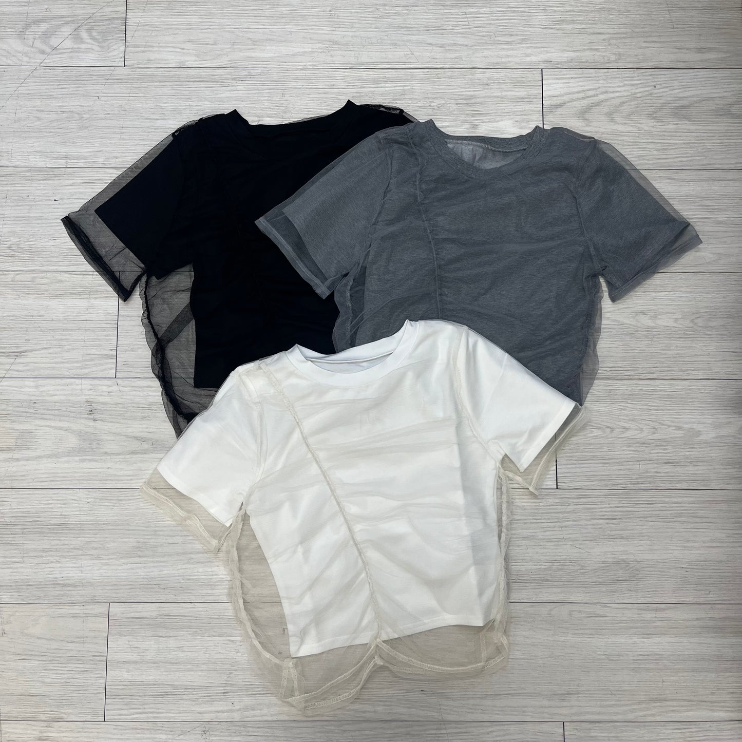 TP503-  網紗短Tee ｜ Ivory | Grey | Black