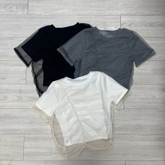 TP503-  網紗短Tee ｜ Ivory | Grey | Black