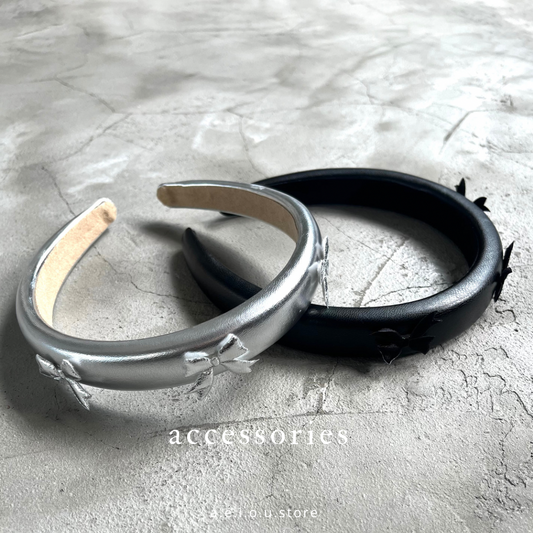 AC82- little Ribbon Headband | Silver | Black