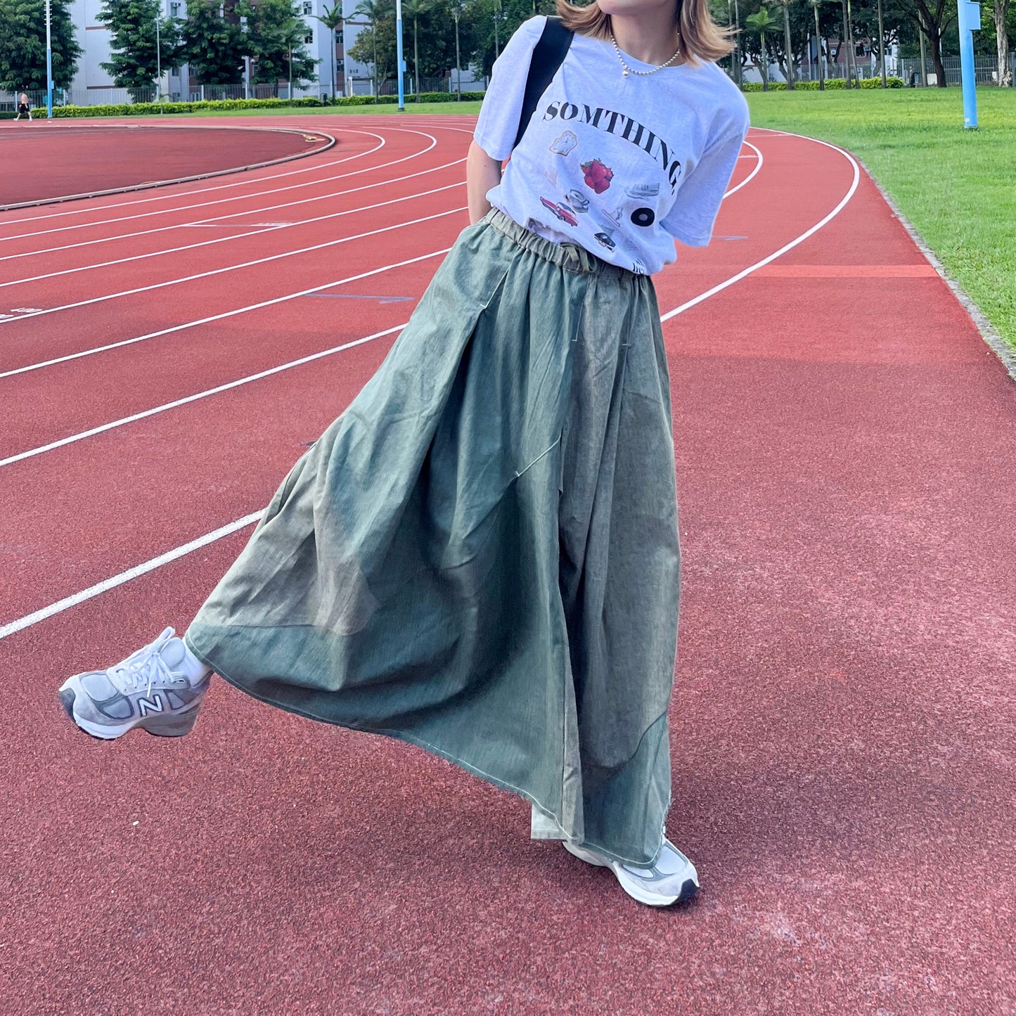 SK81- Cotton Line Skirt | Beige ｜　khaki