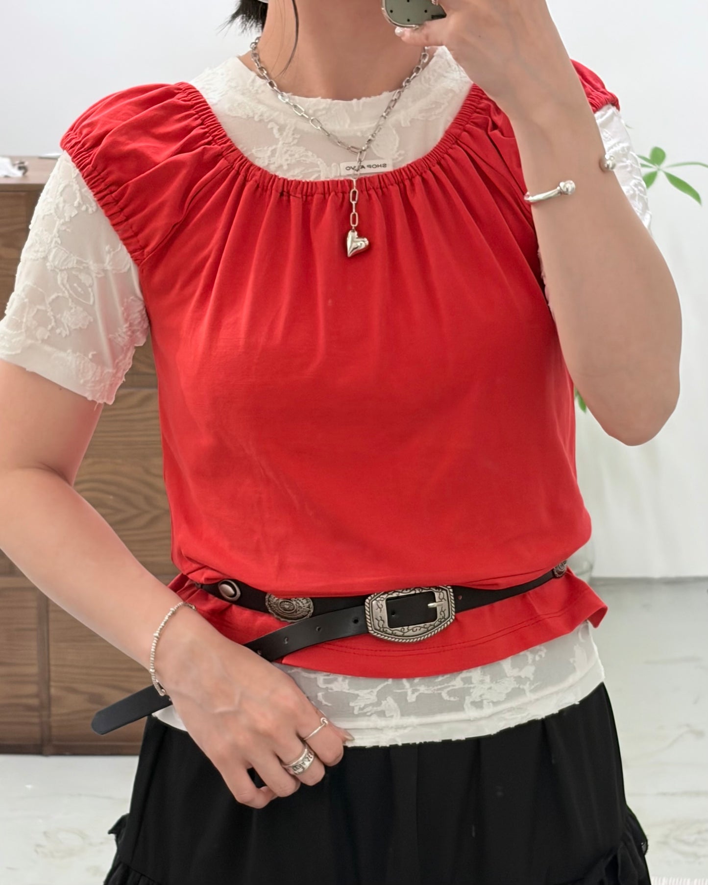 TP757- Square Neck Vest Top | White | Orange Red | Grey
