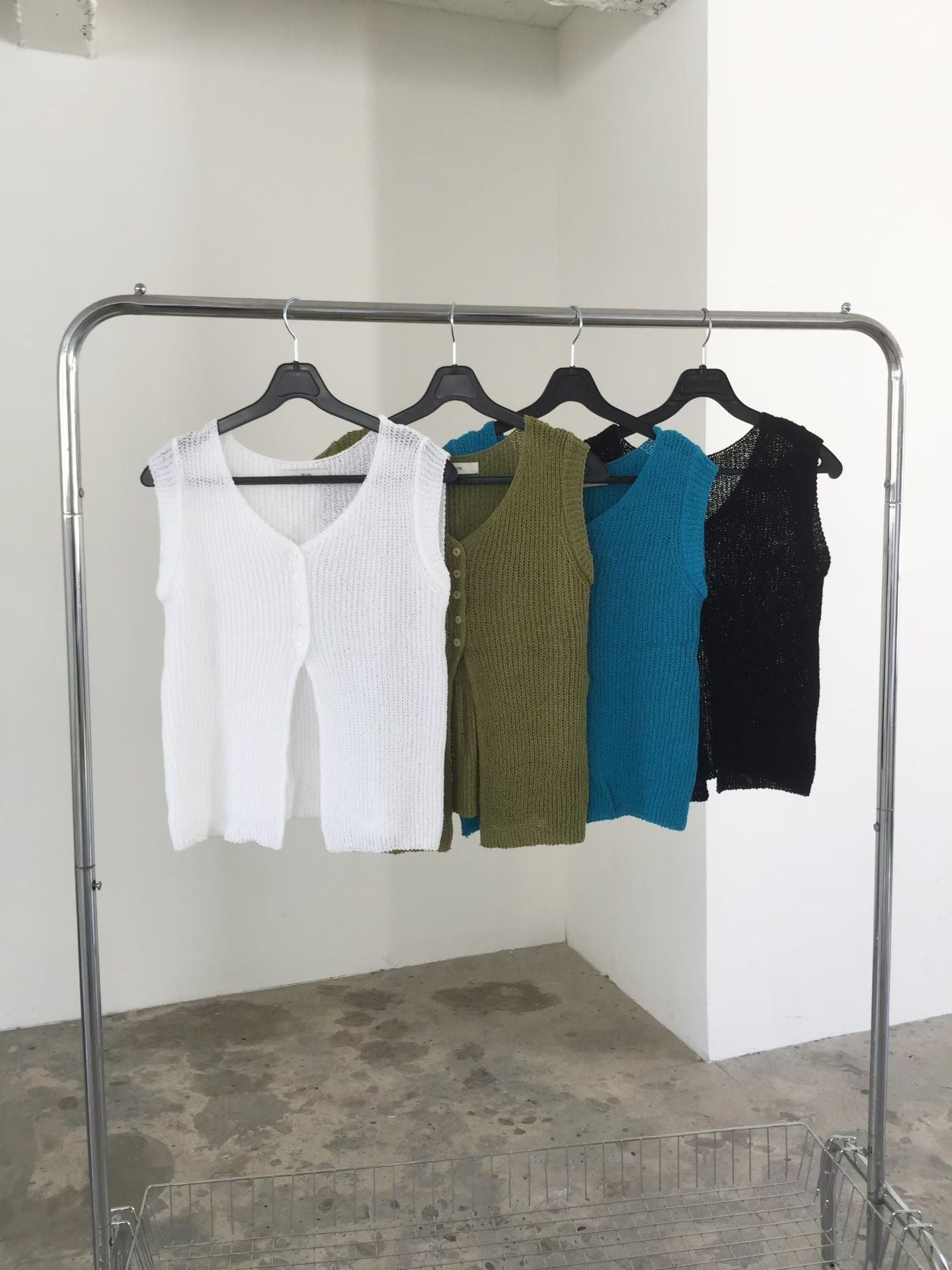 TP784- Button Mesh Vest | White | Blue | Green | Black
