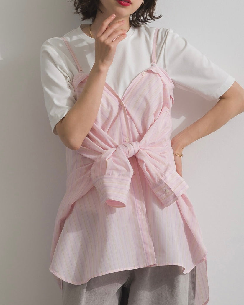 TP740-  2 Way Stripe Blouse | White | Beige | Pink | Blue