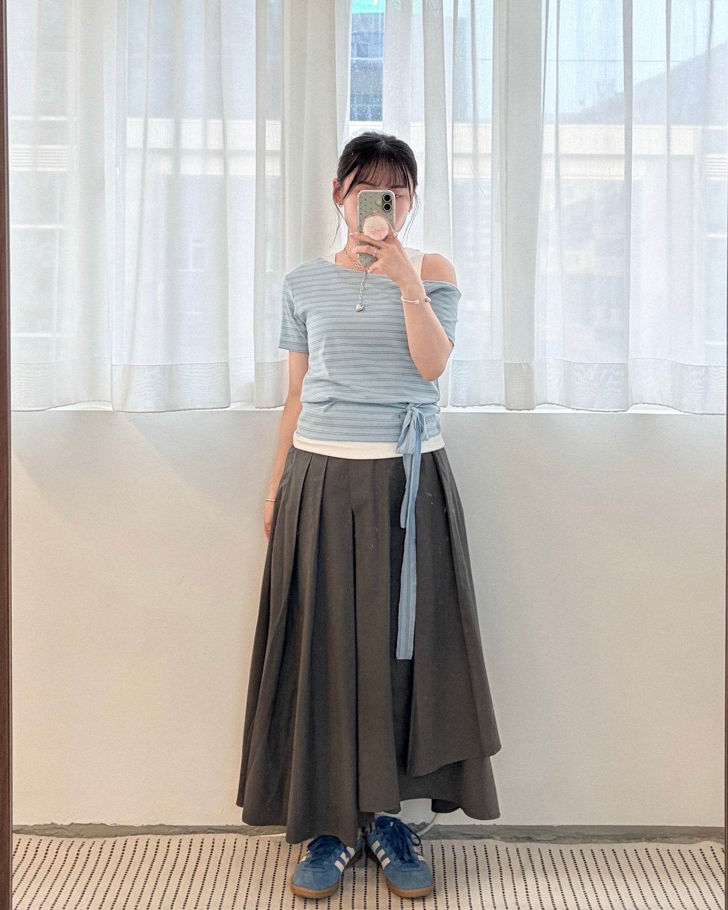 SK147- Layer Pleated Skirt | Grey | Black
